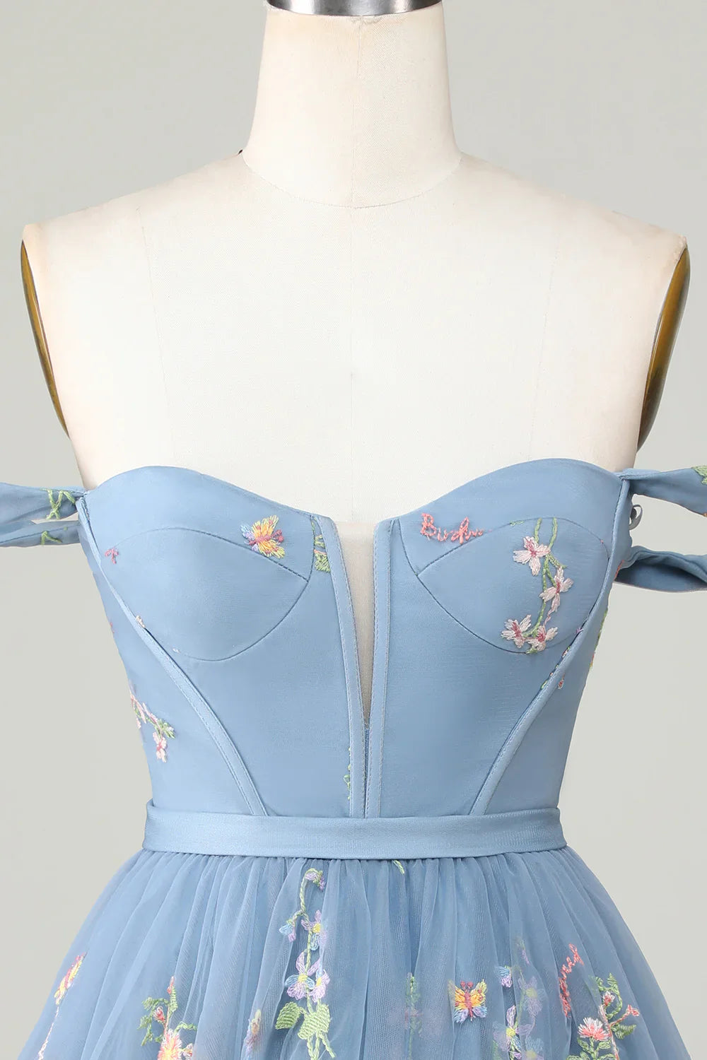 DingJiDress Cute A Line Sweetheart Grey Blue Short Homecoming Dress with Embroidery