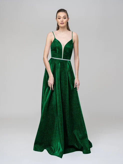 DingJiDress Plunging V Neck Criss Cross Back A Line Prom Dresses