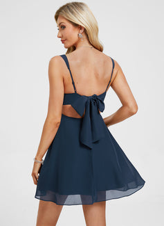 A-line Square Short Chiffon Homecoming Dress With Bow