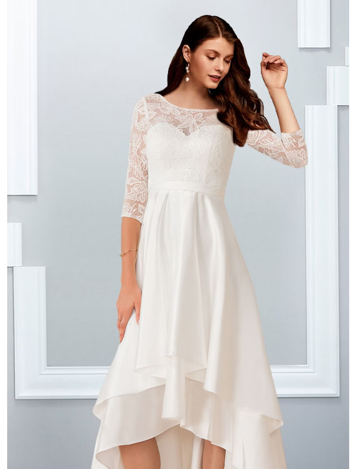 Bachelorette Party Little White Dresses Wedding Dresses Asymmetrical A-Line Half Sleeve Chiffon With Cascading Ruffles