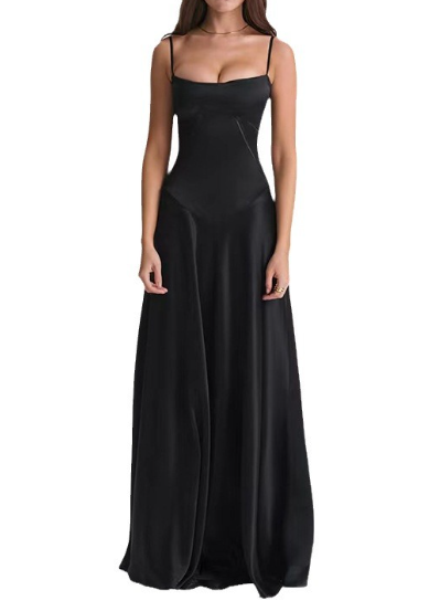 New sexy suspender skirt slim backless black evening dress