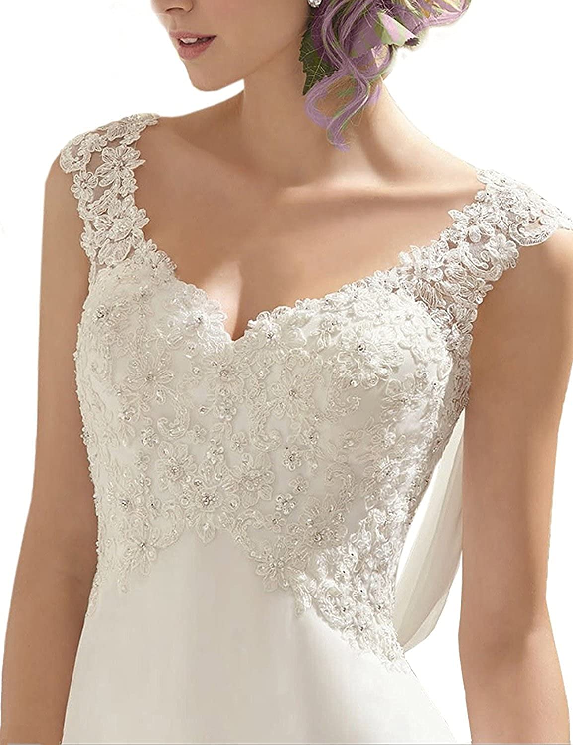 DingJiDress Wedding Dress Lace Double V-Neck Sleeveless Dress Formal Women's Dresses