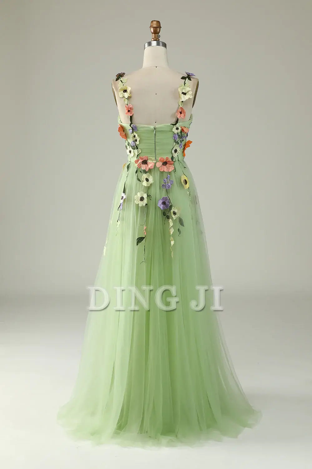 DingJiDress Prom Dress A Line Spaghetti Straps Tulle With 3D Flowers Backless Sweet Formal Women's Dresses Wedding Guests Dresses