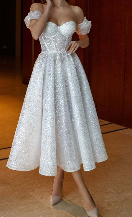 Sequined Bandeau Wedding Dress Prom Dresses