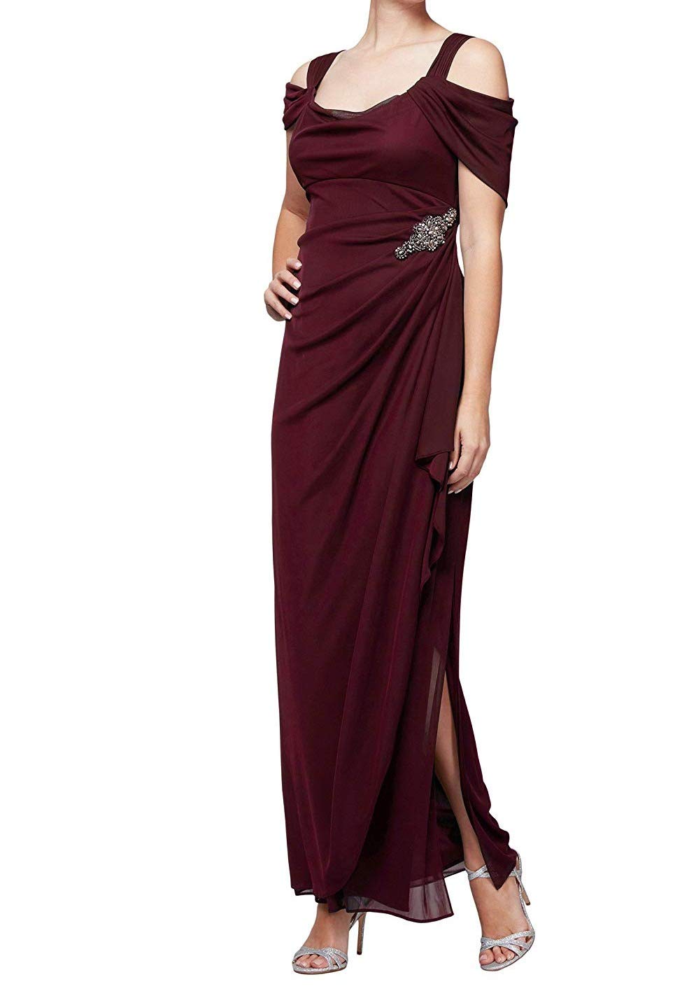 DingJiDress Mother of the Groom / Bride Dresses Side Fork Women's Long Cold Shoulder Dress Bead String Formal Dresses Wedding Guest Dress