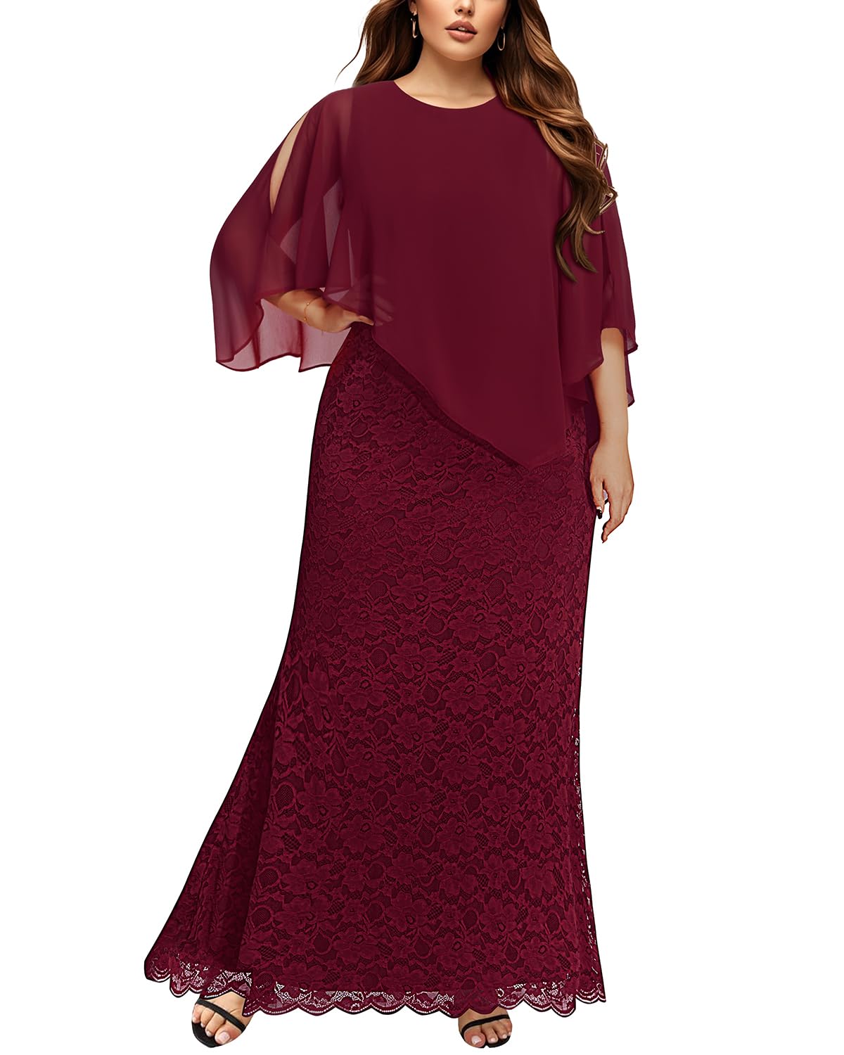 DingJiDress Mother of the Groom / Bride Dresses Plus Size Cape Dress with Chiffon Overlay Gown Lace Long Mermaid Dresses Formal Dresses Wedding Guest Dress