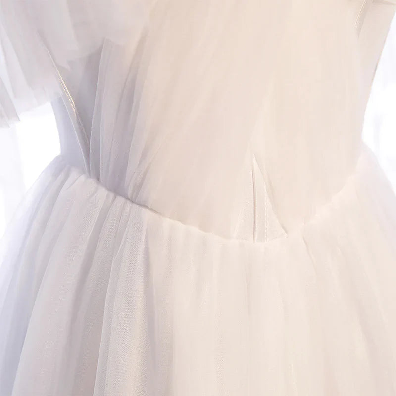 DingJiDress Formal Women's Dresses  A Line Sleeveless Tulle Shoulder Strap Bead String Long Simple Wedding Dress