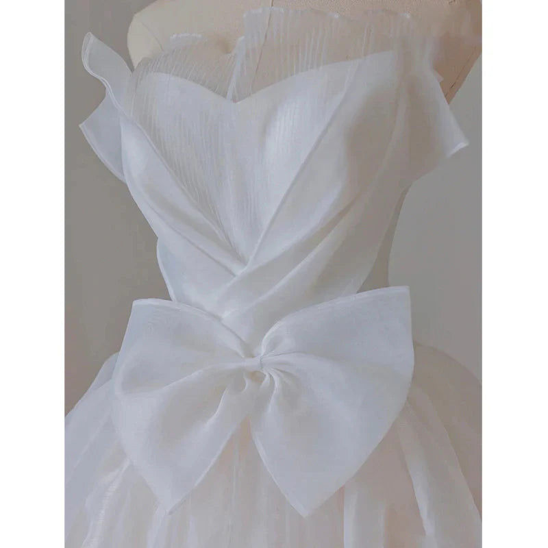 DingJiDress Formal Women's Dresses French Strapless Bow Tie Long Irregular Gorgeous Wedding Dress