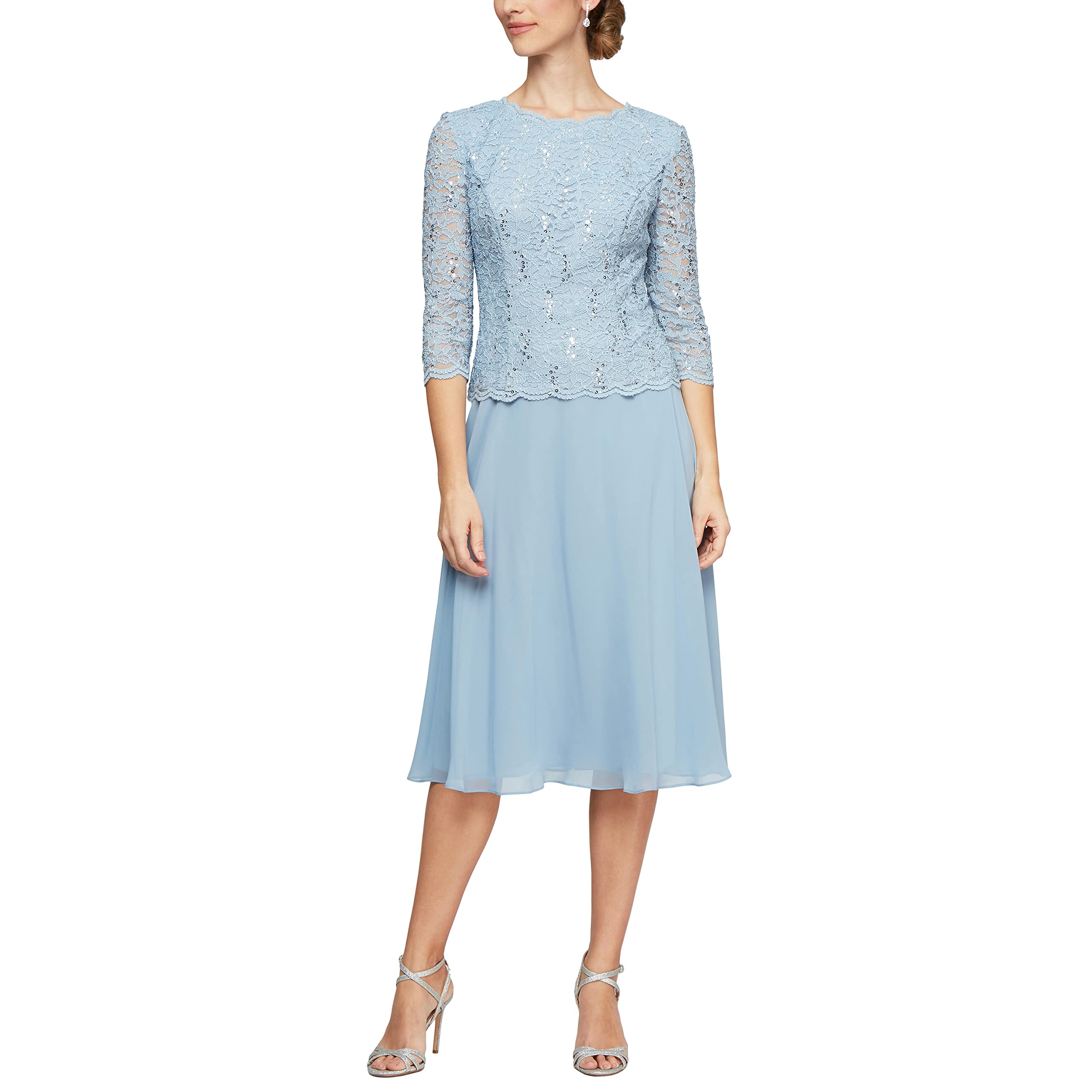 Mother of the Bride or Groom Dresses Tea Length Chiffon Sequin Formal Dress Wedding Guests Dresses