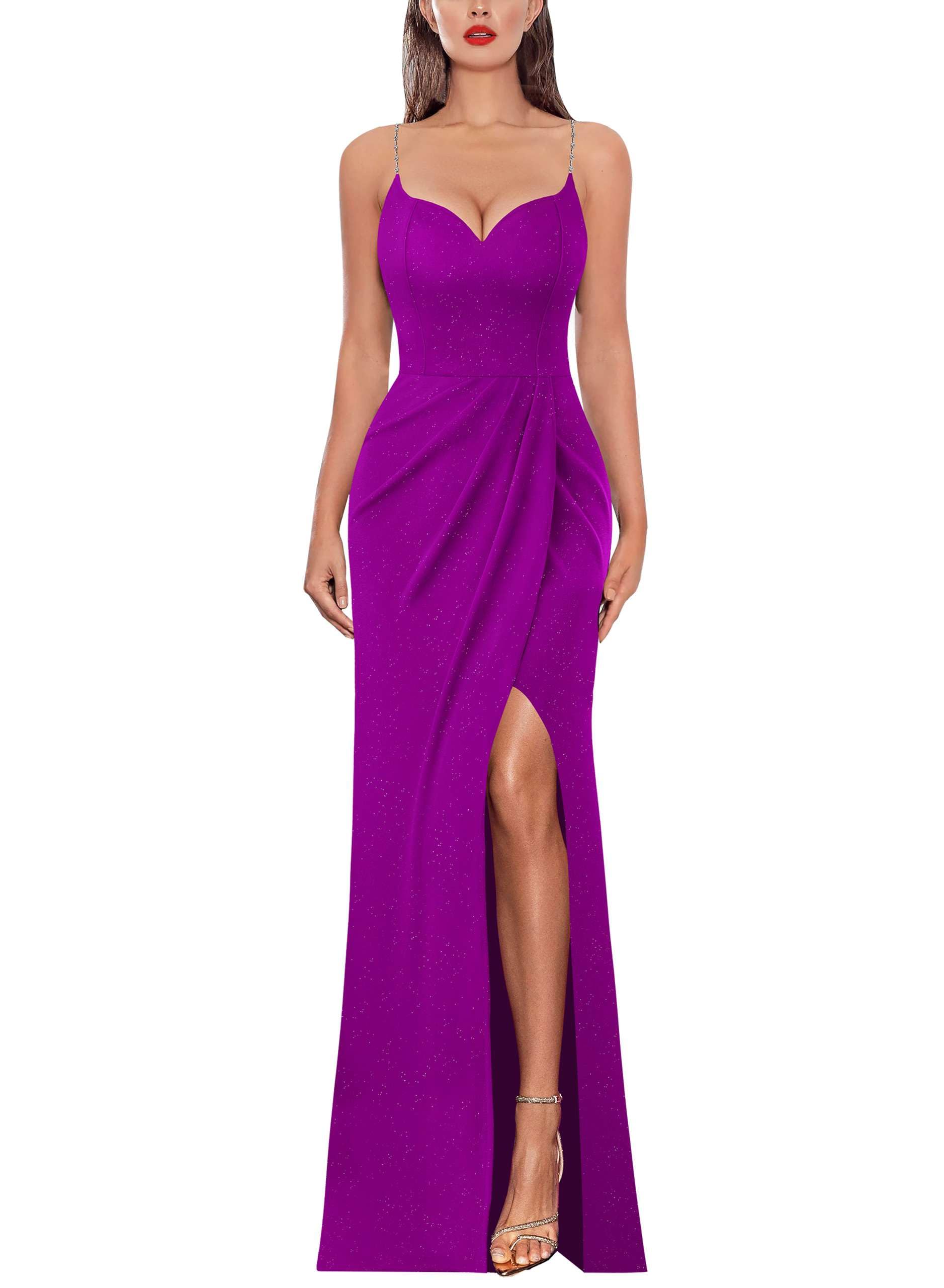DingJiDress Prom Dresses Womens Sexy Formal Ruched Fitted High Slit Bodycon Maxi Dress Spaghetti Strap Sweetheart Cocktail Prom Evening Gown Formal Wear Dresses Wedding Guest Dresses