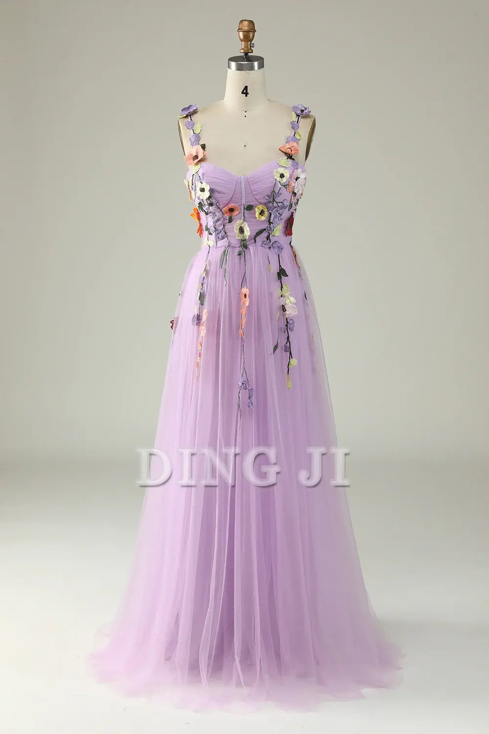 DingJiDress Prom Dress A Line Spaghetti Straps Tulle With 3D Flowers Backless Sweet Formal Women's Dresses Wedding Guests Dresses