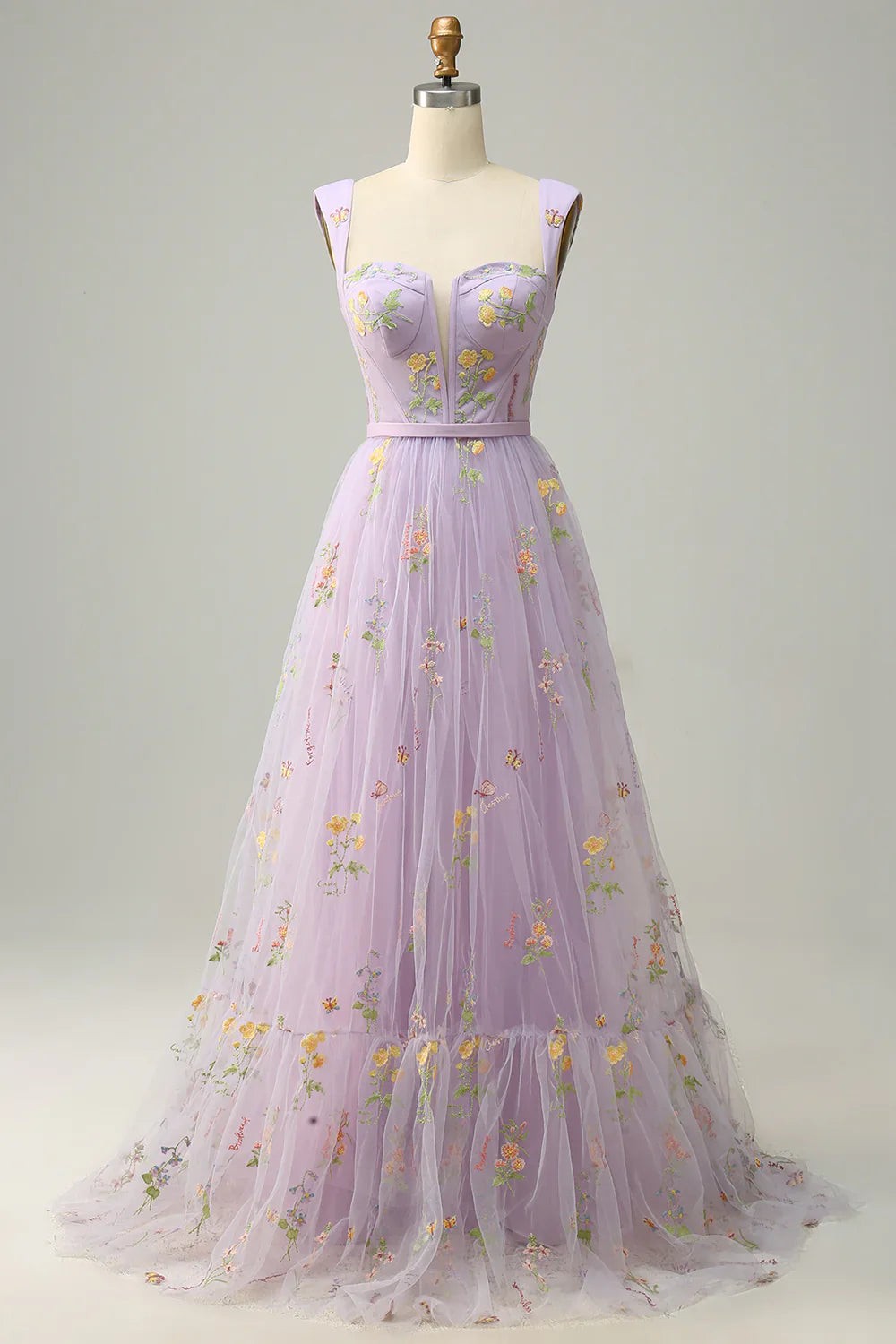 DingJiDress A-Line Square Neck Purple Long Prom Dress with Embroidery