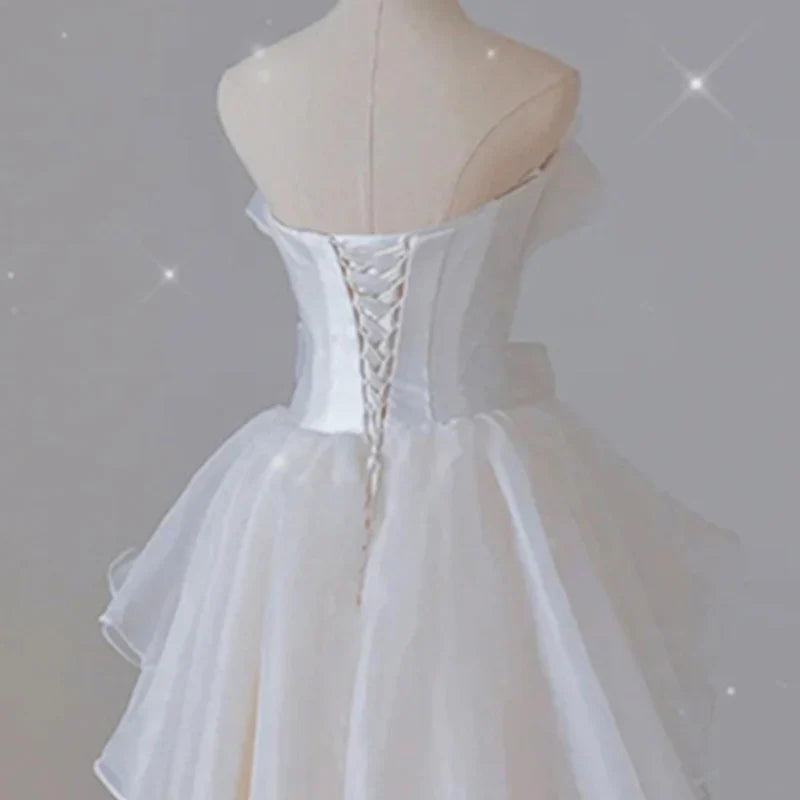 DingJiDress Formal Women's Dresses French Strapless Bow Tie Long Irregular Gorgeous Wedding Dress