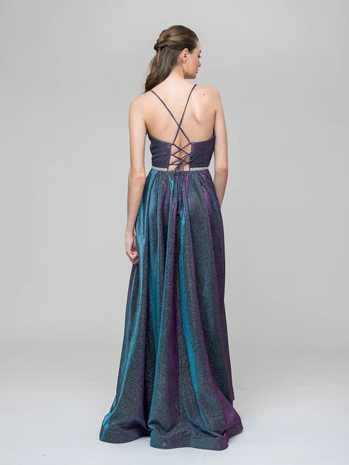 DingJiDress A Line Metallic Glitter Formal Party Prom Dresses With Beaded Waist