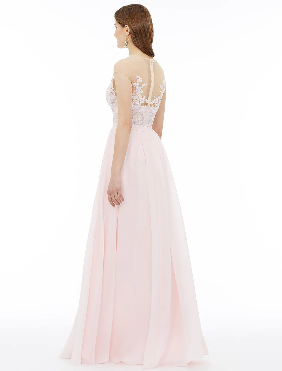 A-Line Bridesmaid Dress Sleeveless Floor Length Chiffon Floral Lace Sash Ribbon Appliques