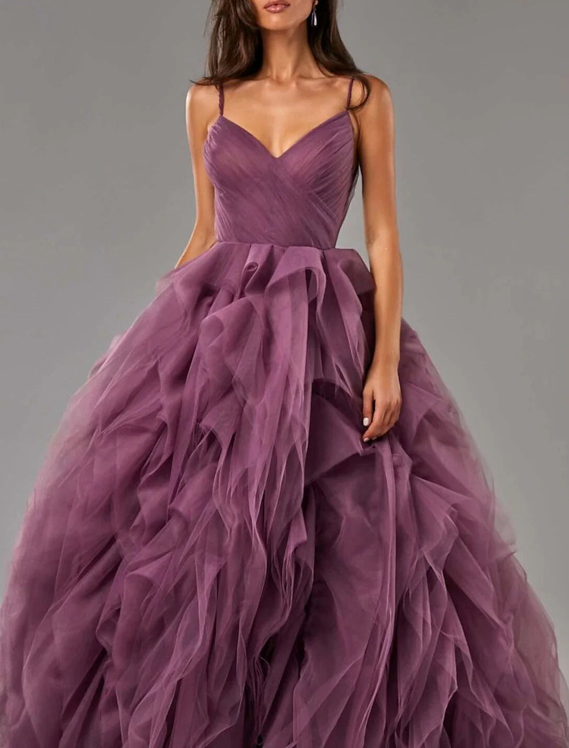 Ball Gown Party Dress Beautiful Back Elegant Prom Formal Evening Dress V Neck Sleeveless Sweep / Brush Train Tulle with Ruffles