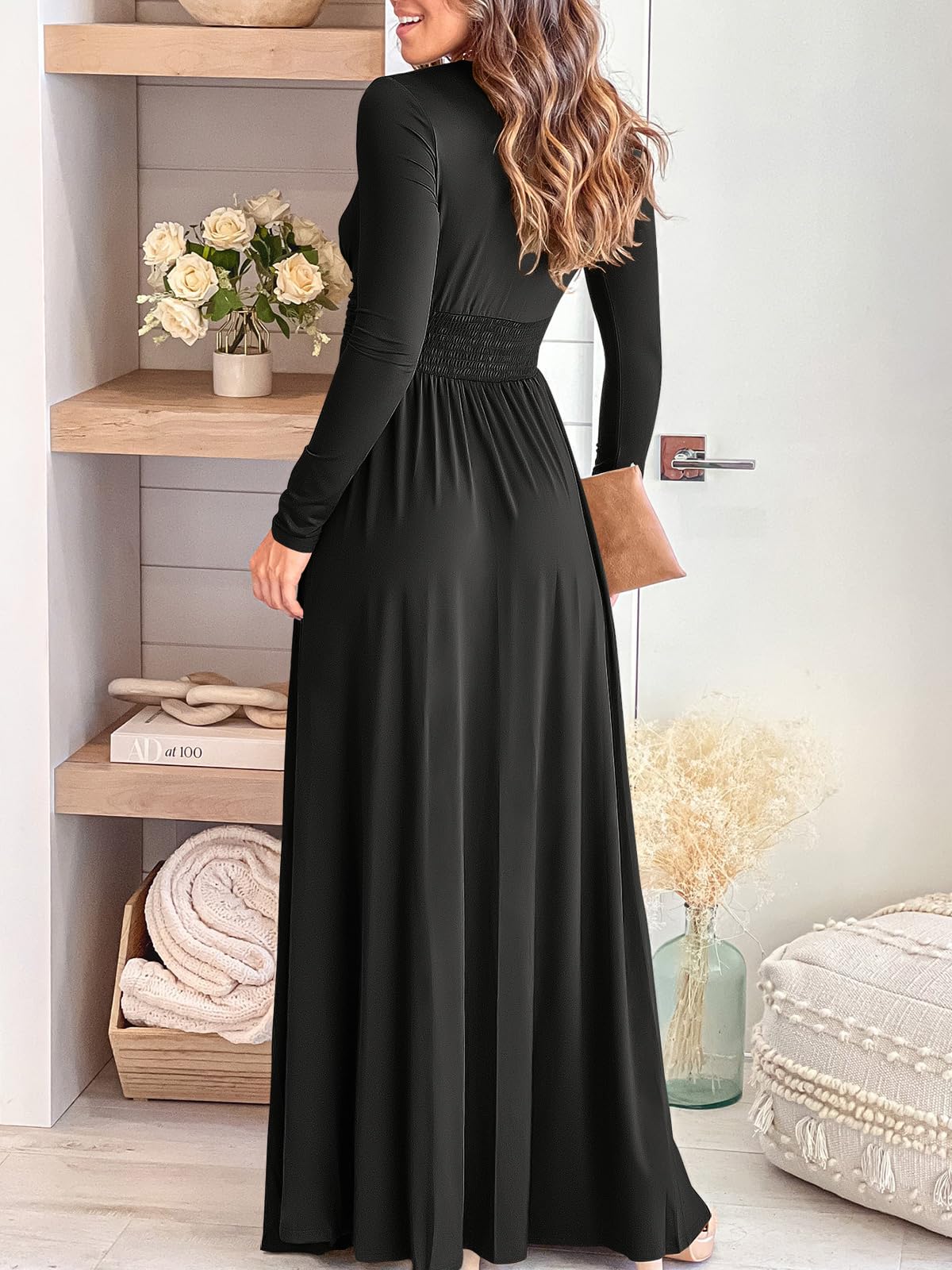 DingJiDress Prom Dresses Women Deep V Neck Long Sleeve Slit Elegant Formal Wedding Guest Cocktail Evening Date Maxi Long Dress Formal Wear Dresses Wedding Guest Dresses