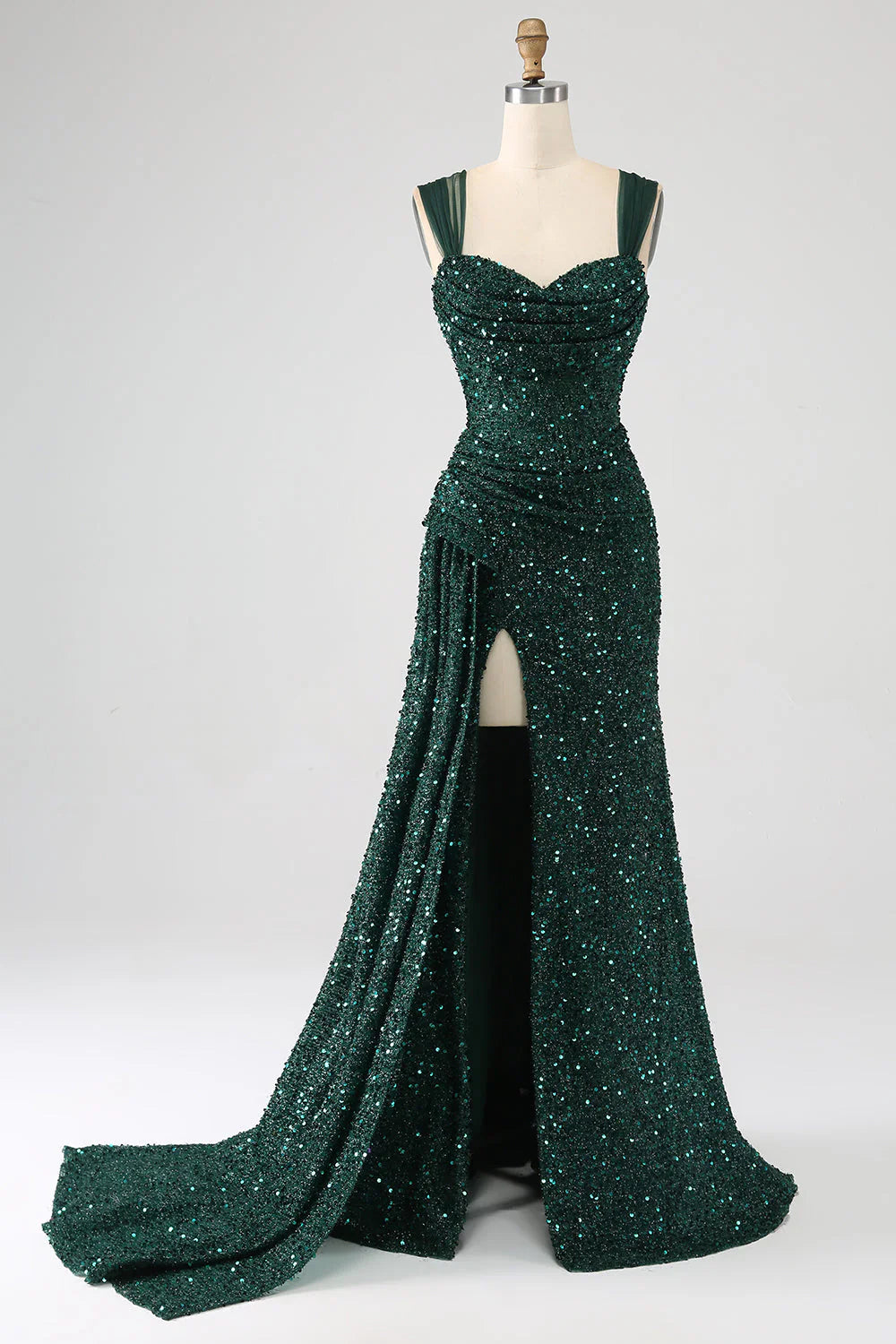 DingJiDress Prom Dress Heart-shaped collar Sparkly Sheath Shining Pleated Long Side Fork Gorgeous Formal Women's Dresses Wedding Guests Dresses