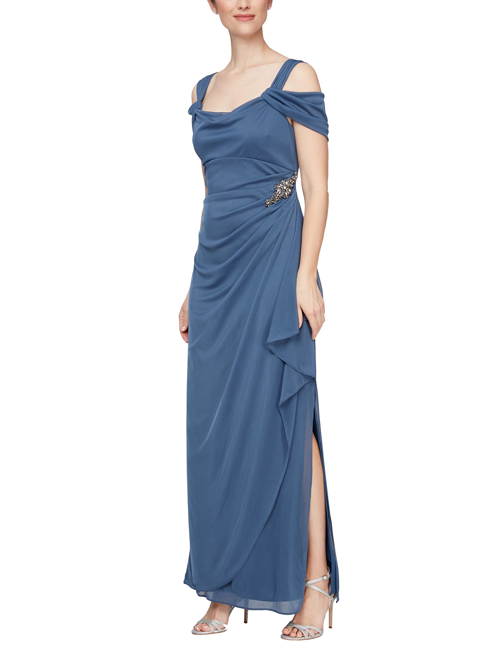 DingJiDress Mother of the Groom / Bride Dresses Side Fork Women's Long Cold Shoulder Dress Bead String Formal Dresses Wedding Guest Dress