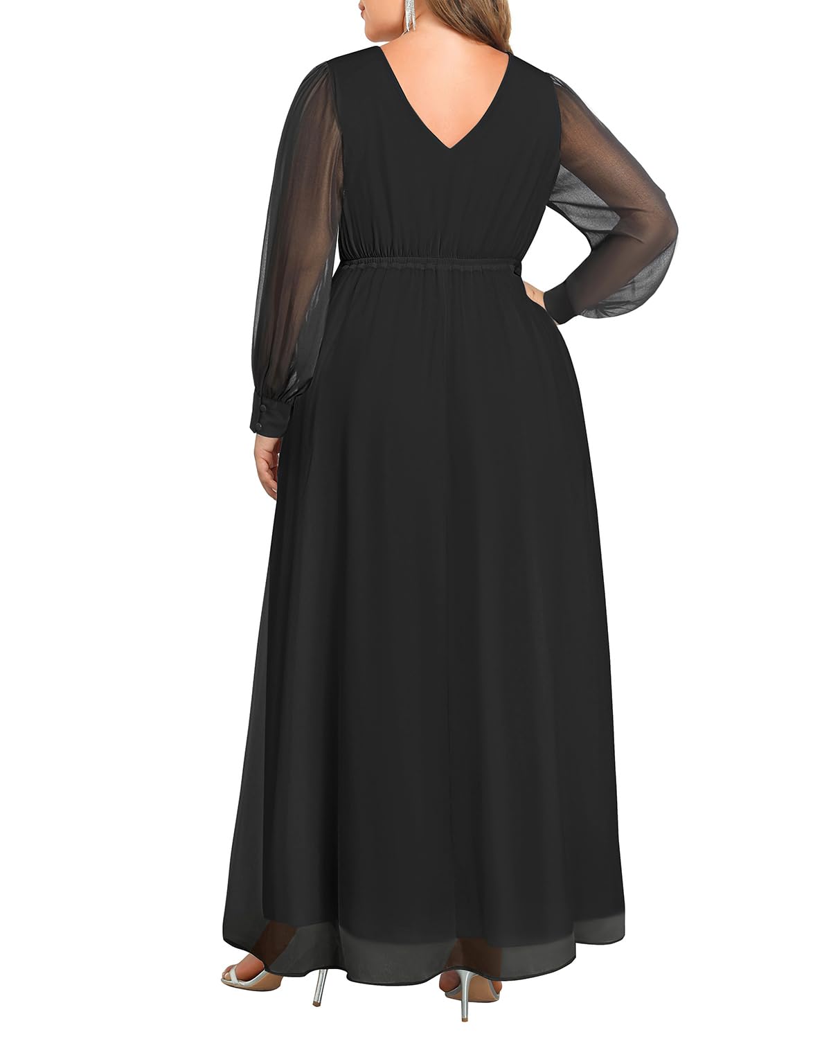 Mother of the Bride or Groom Dresses Fashion Women Plus Size Long Sleeve Applique Chiffon Maxi Dress Formal Dress Wedding Guests Dresses
