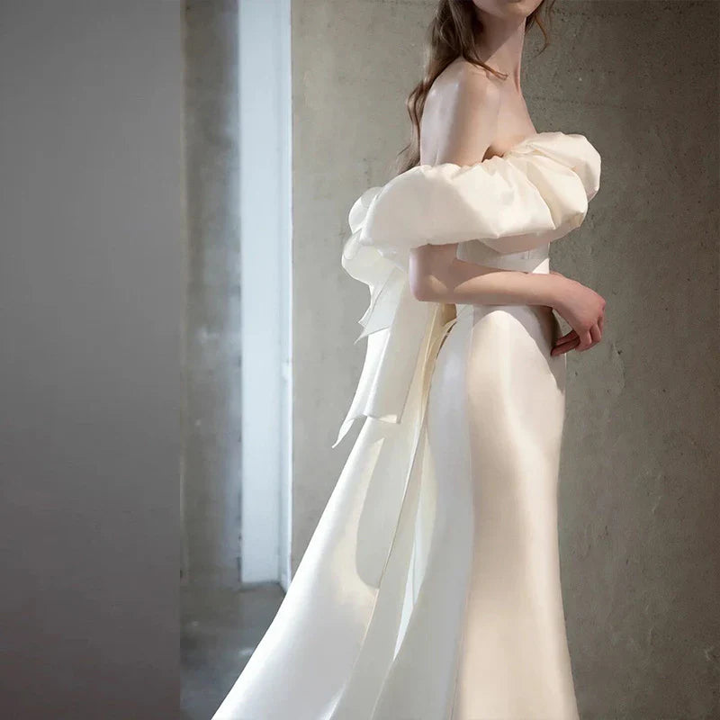 DingJiDress Formal Women's Dresses Mermaid Cultivate oneself Off Shoulder Simple Long Wedding Dress