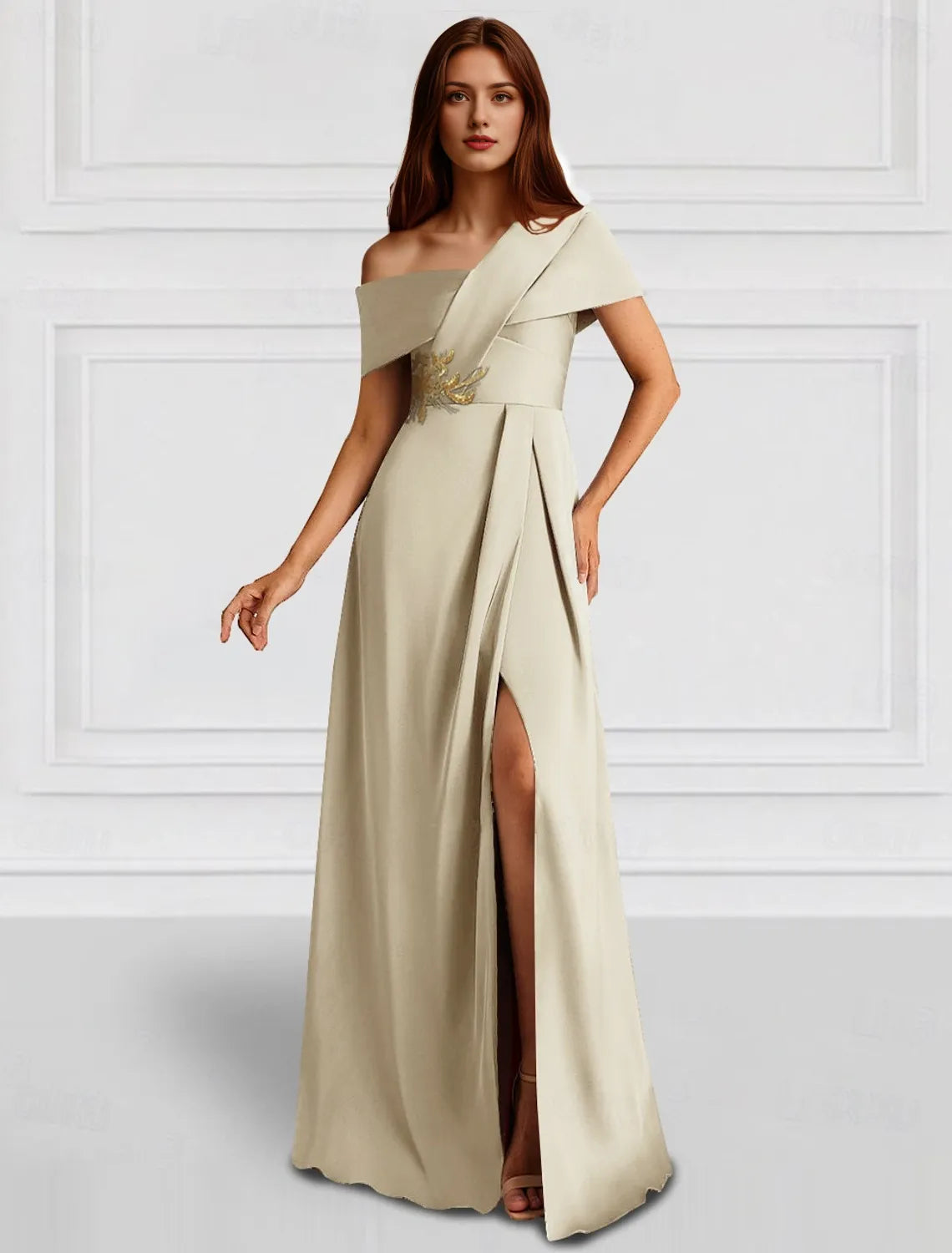 Mermaid / Trumpet Evening Gown Elegant Dress Formal Wedding Floor Length Long Sleeve V Neck Stretch Crepe with Ruffles