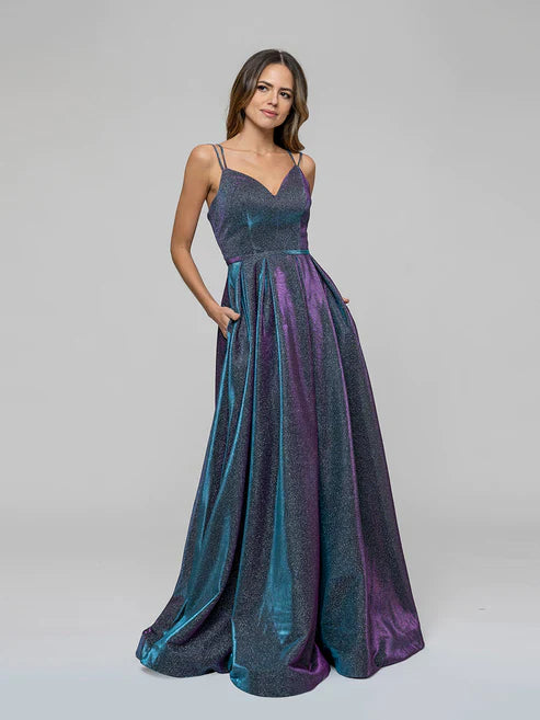 DingJiDress V-neck Sparkly A Line Long Prom Dresses Glitter Ball Gown