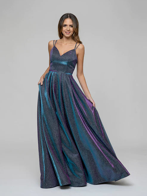 DingJiDress V-neck Sparkly A Line Long Prom Dresses Glitter Ball Gown