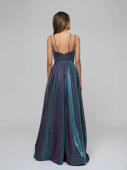 DingJiDress V-neck Sparkly A Line Long Prom Dresses Glitter Ball Gown