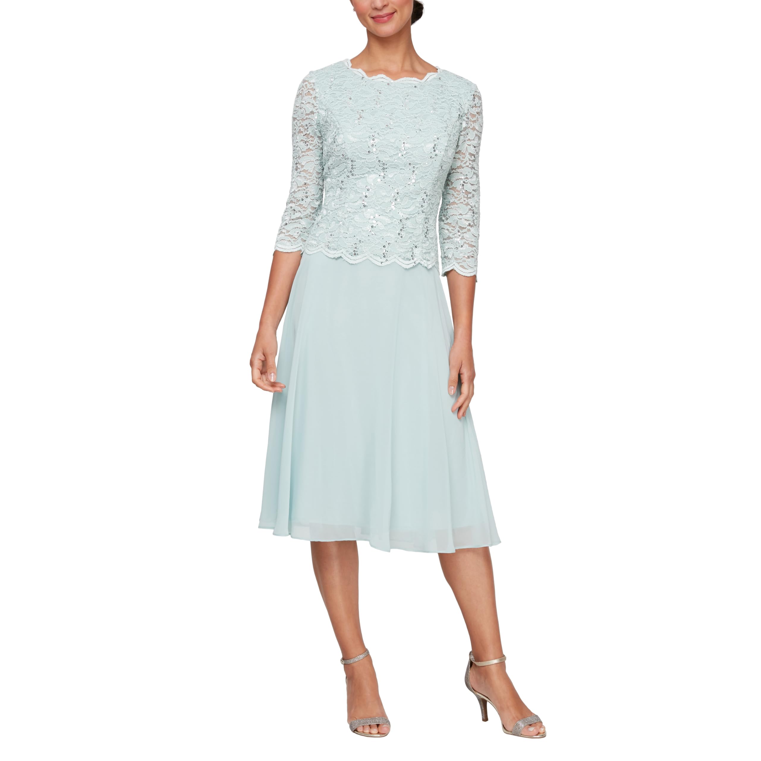 Mother of the Bride or Groom Dresses Tea Length Chiffon Sequin Formal Dress Wedding Guests Dresses