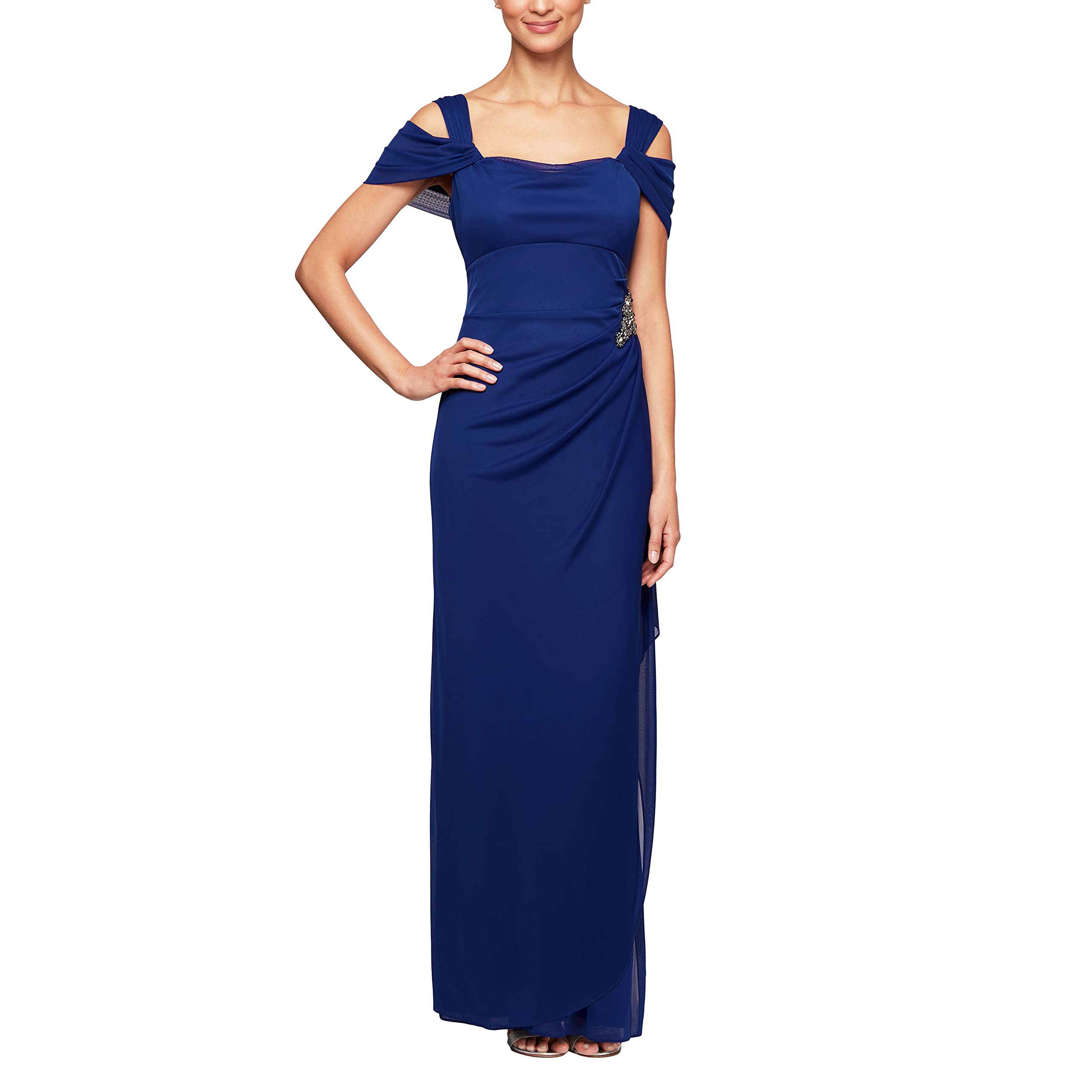 DingJiDress Mother of the Groom / Bride Dresses Side Fork Women's Long Cold Shoulder Dress Bead String Formal Dresses Wedding Guest Dress