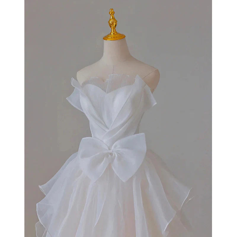 DingJiDress Formal Women's Dresses French Strapless Bow Tie Long Irregular Gorgeous Wedding Dress
