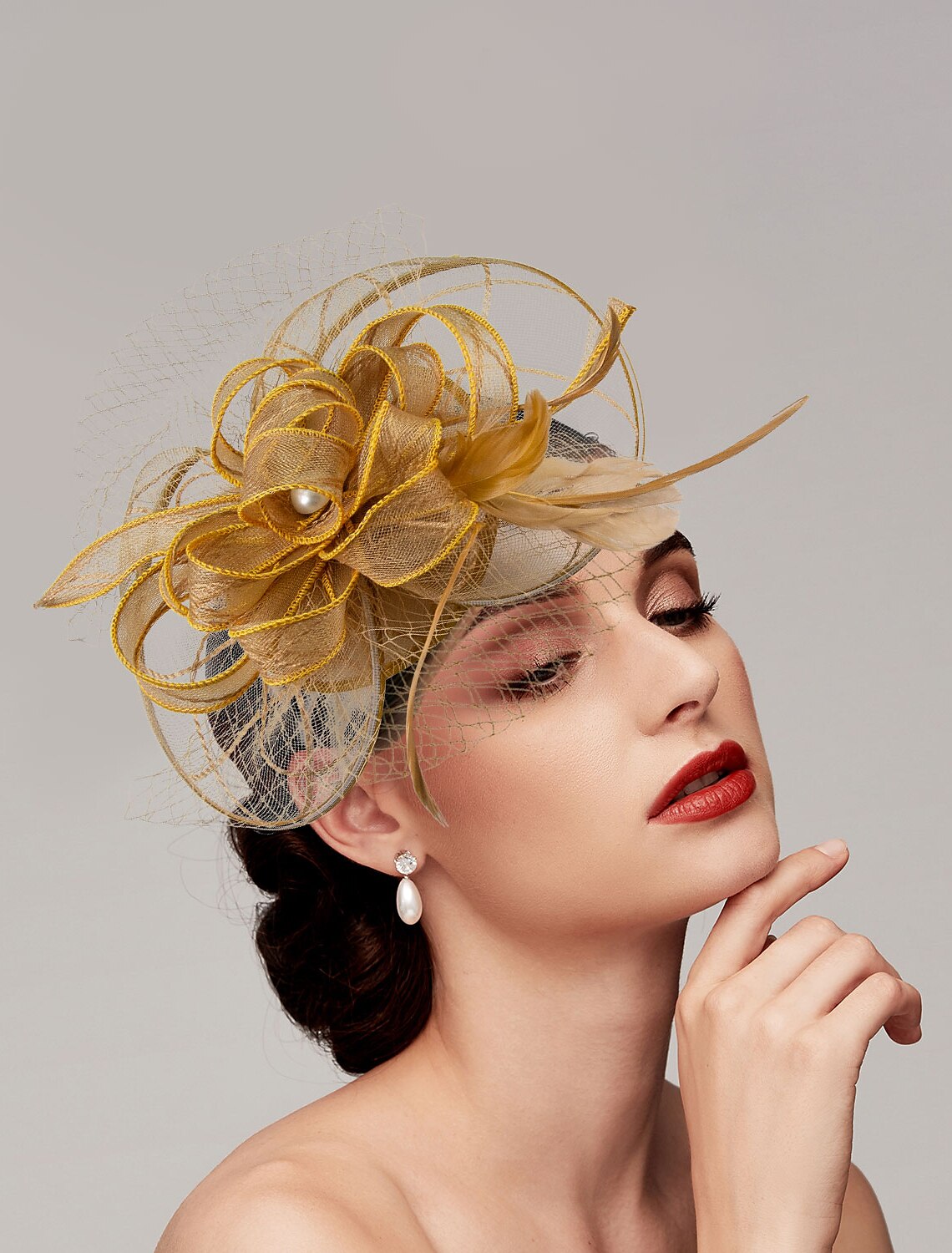 DingJiDress Feathers / Net Fascinators Kentucky Derby Hat/ Headpiece with Feather / Cap / Flower 1 PC Wedding / Horse Race / Ladies Day Headpiece