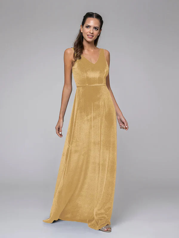 DingJiDress Sleeveless V-neck Velvet Maxi Dress Bridesmaid Dresses