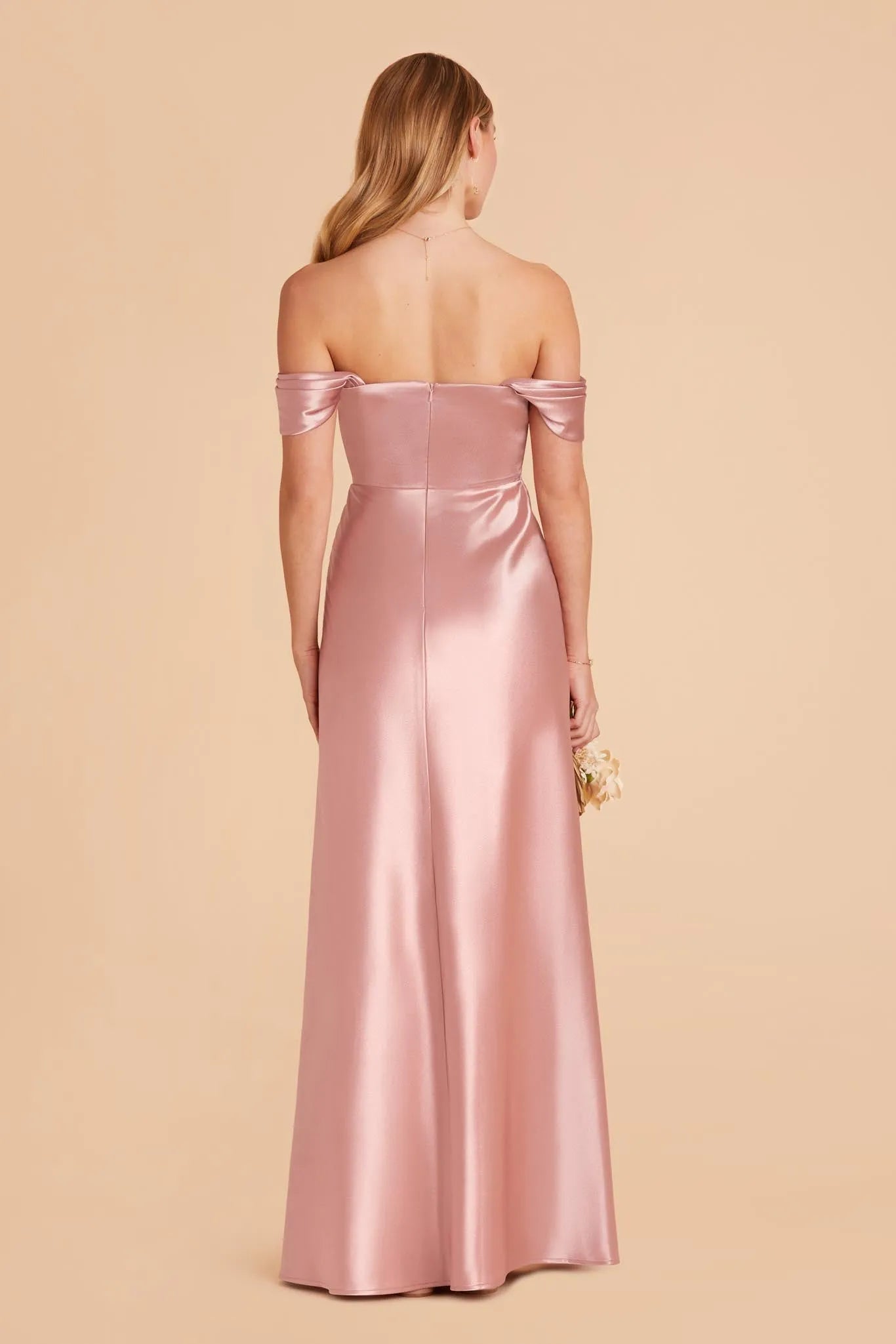 imeless Blush Pink Off Shoulder Satin Prom Dresses Side Slit for Comfort and Style at Formal Occasions