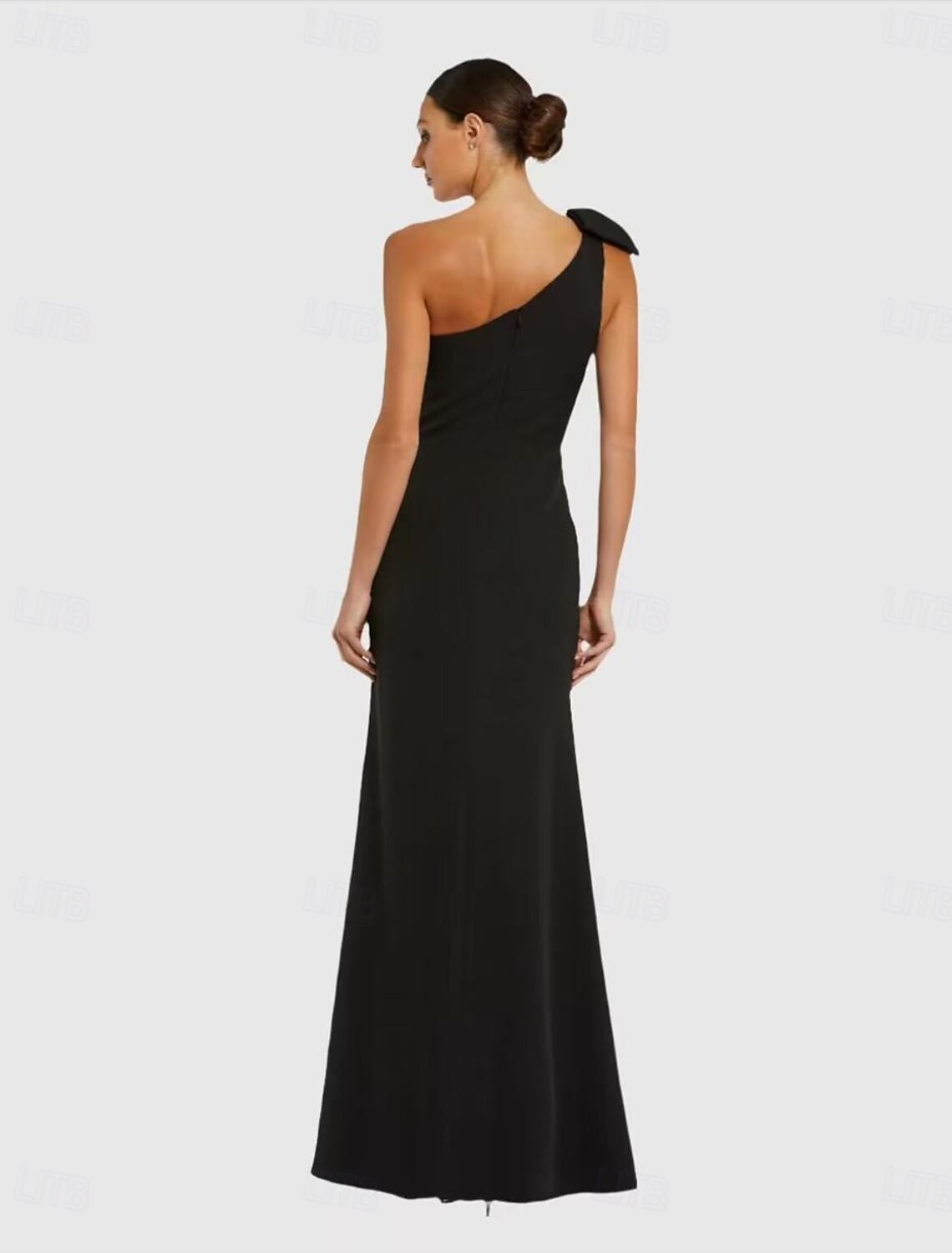 Trumpet Evening Gown Elegant Dress Evening Party Black Tie Gala Floor Length Sleeveless One Shoulder Wednesday Addams Family Cotton Blend Backless with Slit Butterfly