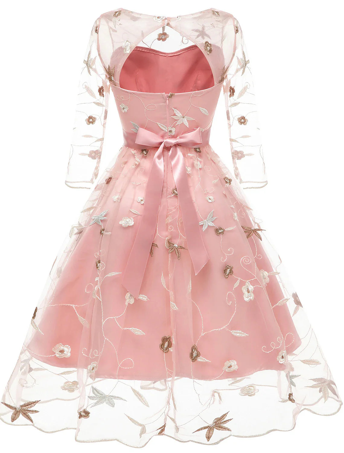 A-Line Cocktail Dresses Floral Dress Homecoming Wedding Guest Knee Length Half Sleeve Jewel Neck Tulle with Embroidery Appliques