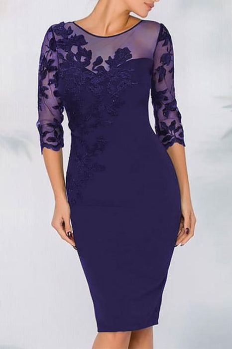 Neck Column Floral Lace Mother of the bride Dresses Half Sleeves