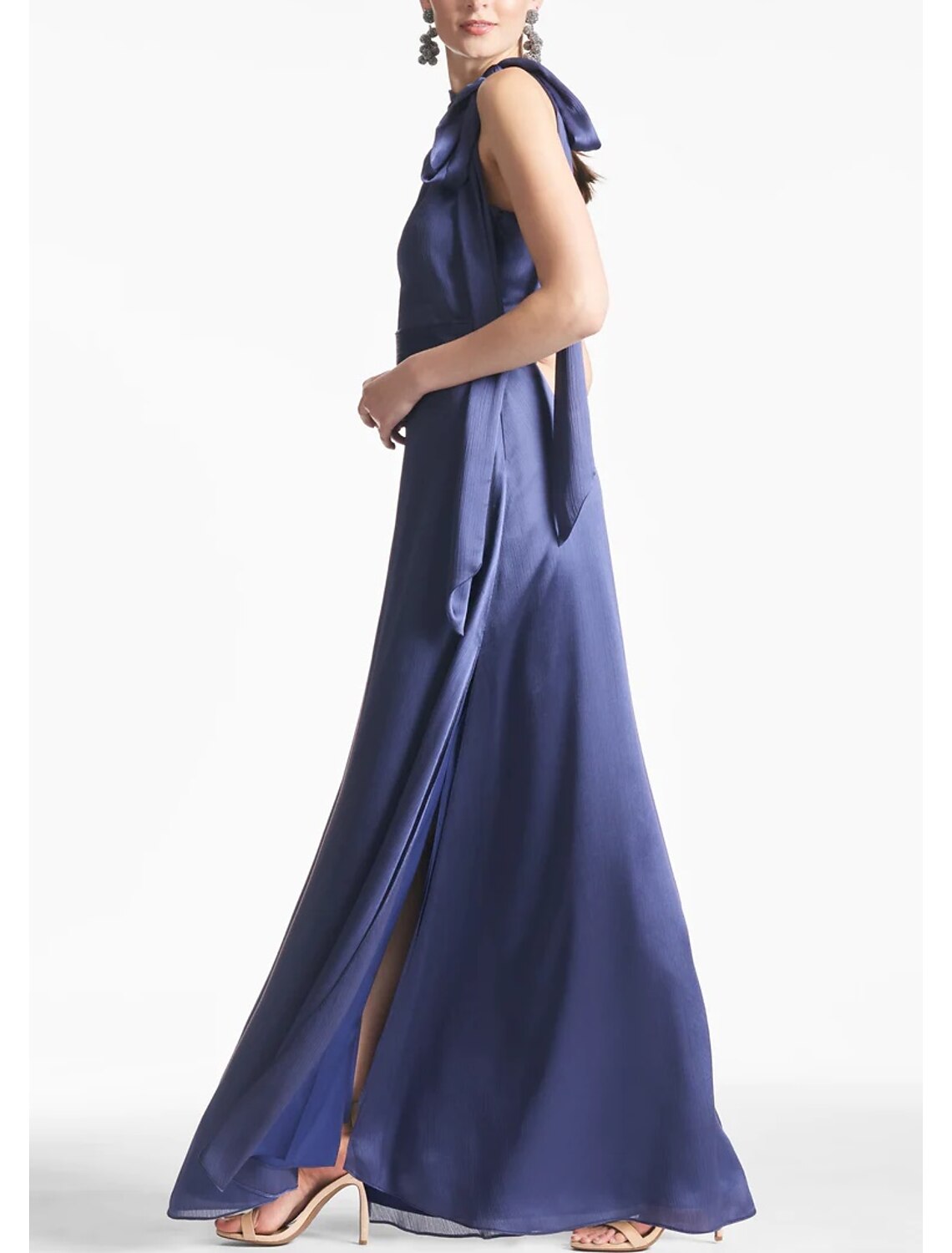 Sheath / Column Evening Gown Satin Elegant Dress Formal Engagement Floor Length Sleeveless Halter Neck Charmeuse with Slit Strappy