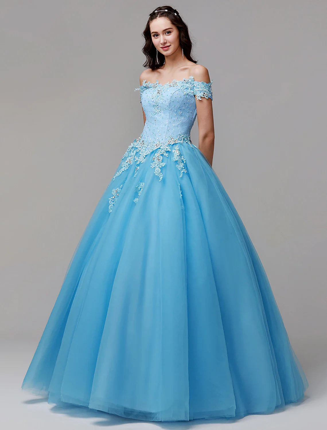Vintage Dress Evening Floor Length Sleeveless Off Shoulder Lace Appliques