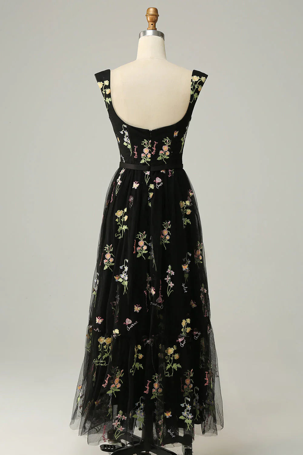 DingJiDress A Line Sweetheart Black Long Prom Dress with Embroidery