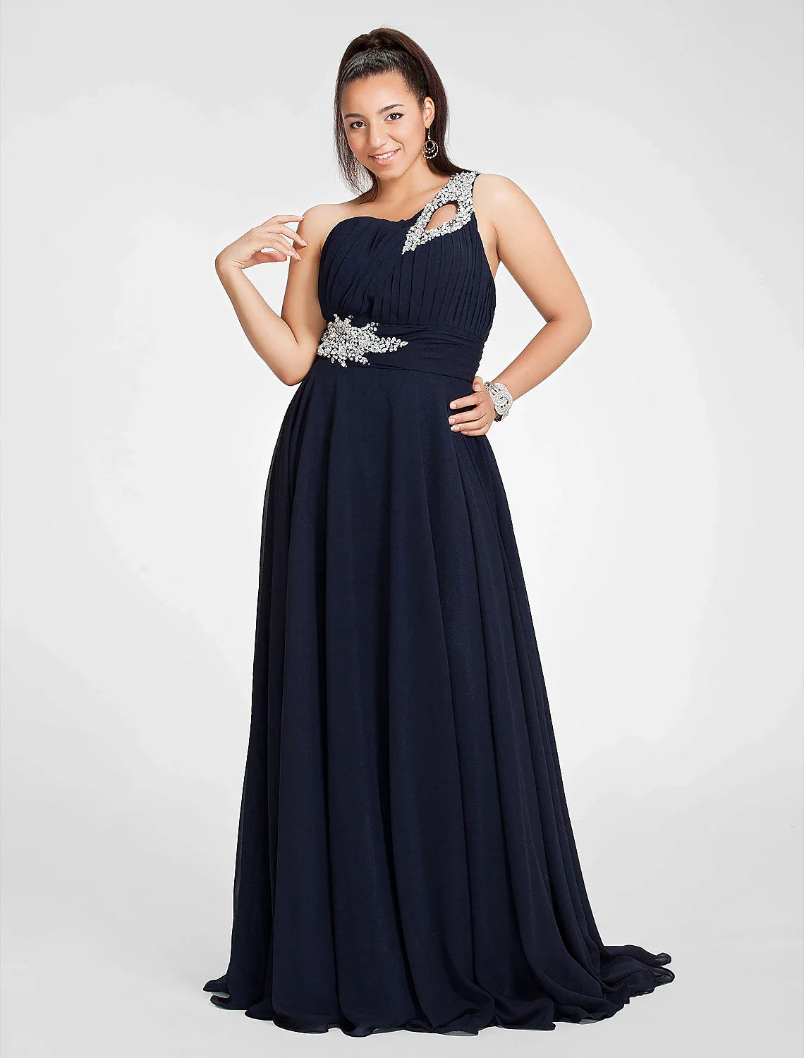 A-Line Cut Out Dress Wedding Guest Sweep / Brush Train Sleeveless One Shoulder Chiffon with Ruched Beading