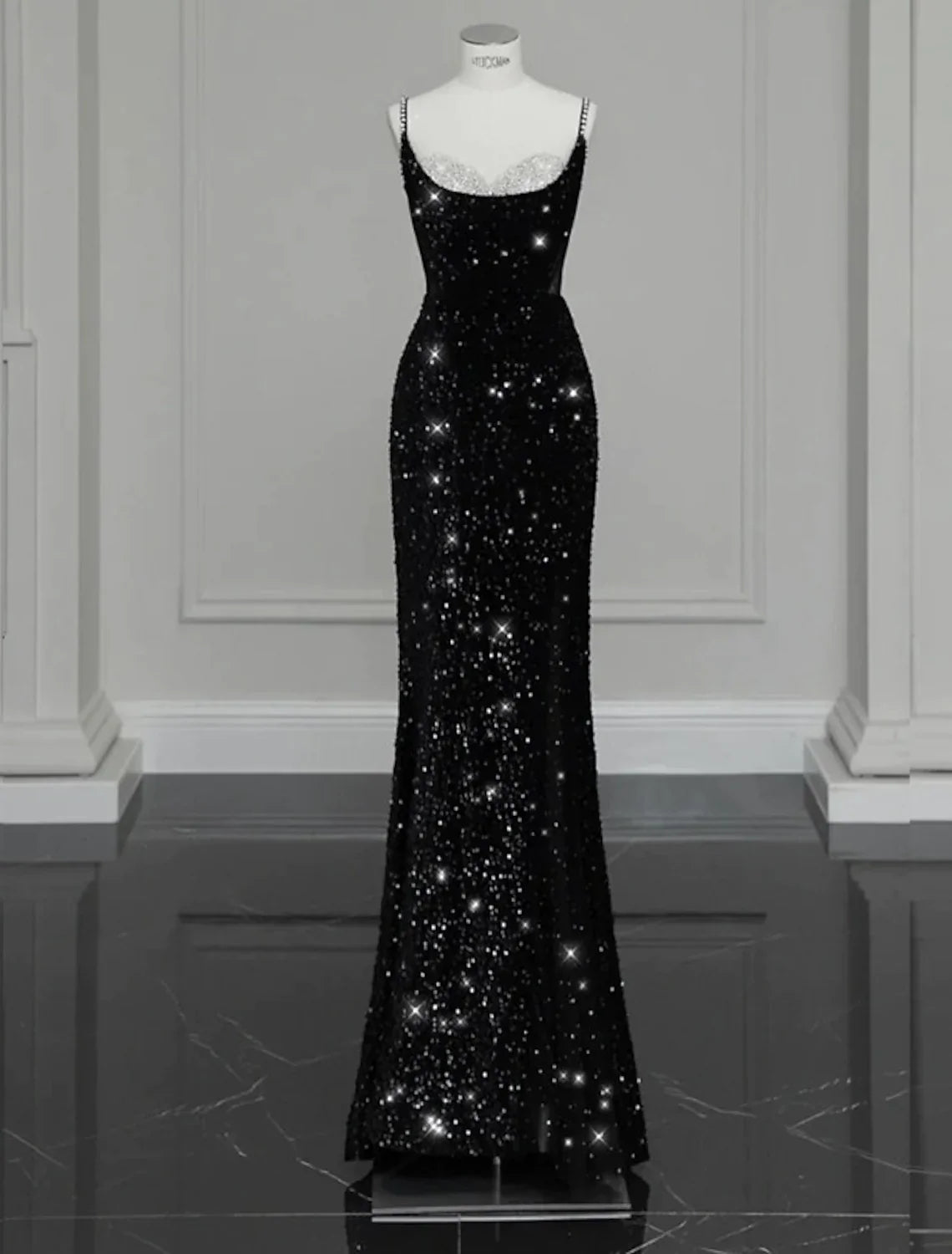 Evening Gown Sexy Dress Formal Floor Length Sleeveless Strap Sequined with Bow(s) Crystals