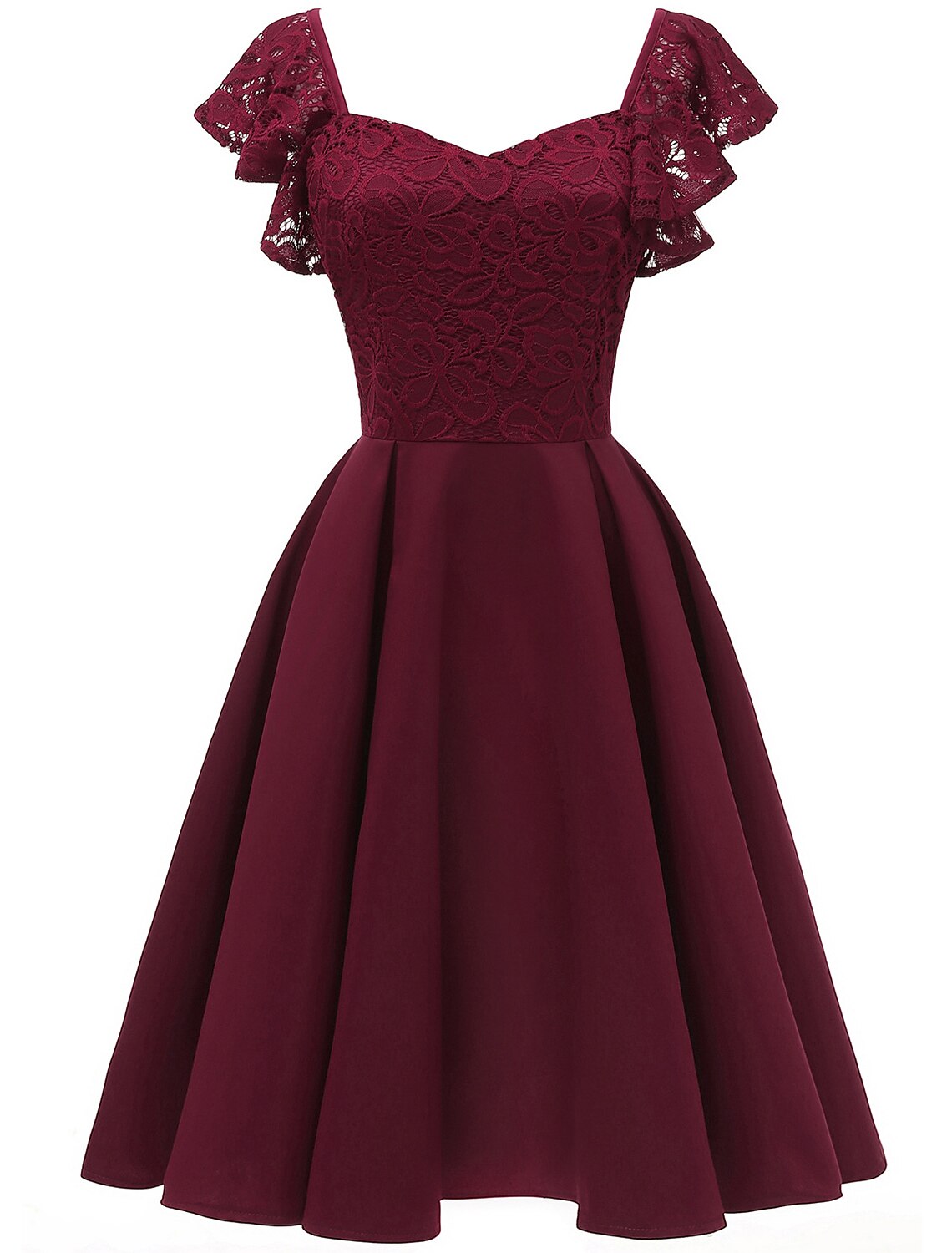 A-Line Cocktail Dresses Vintage Dress Party Wear Wedding Guest Knee Length Short Sleeve V Neck Spandex with Lace
