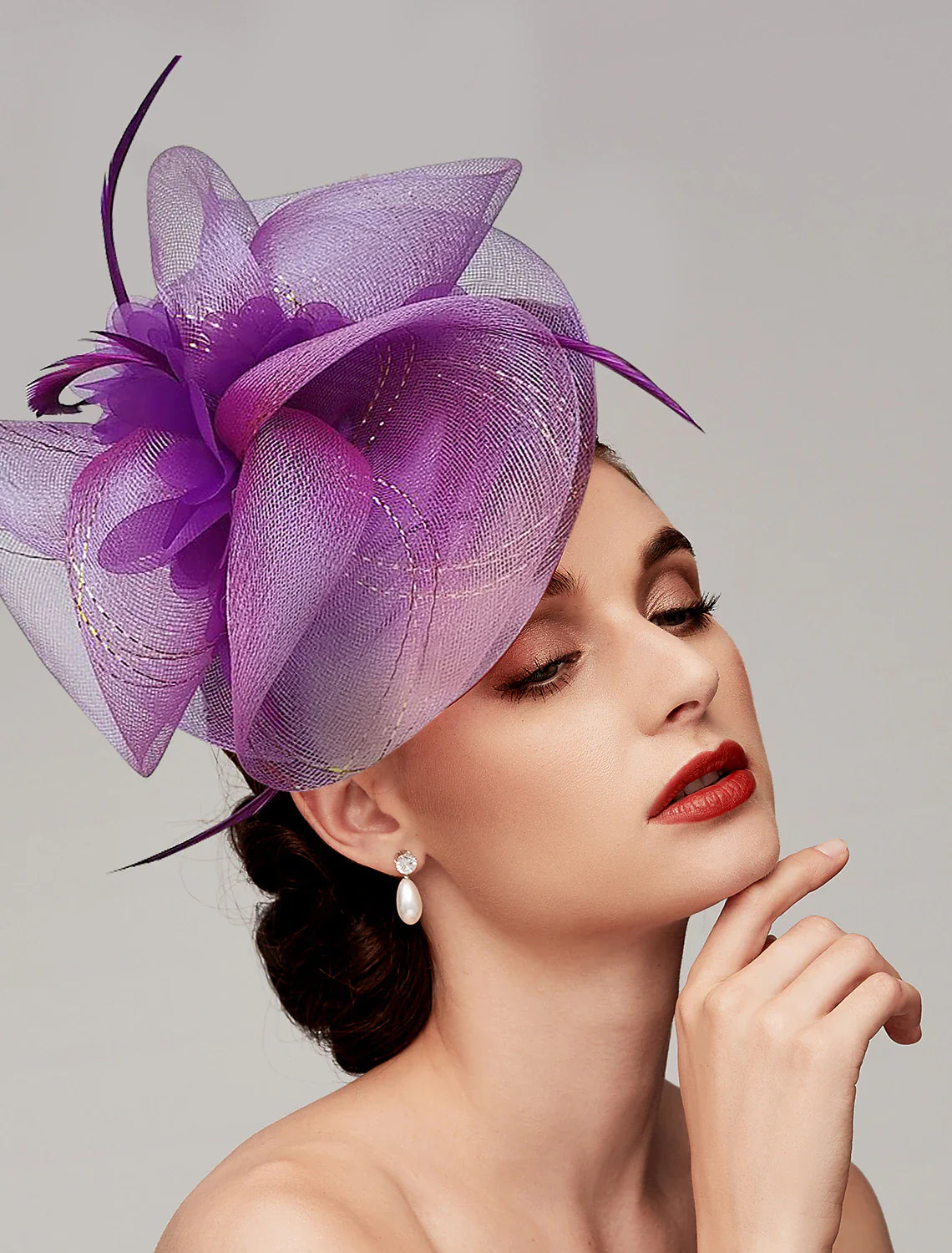 DingJiDress Feathers / Net Fascinators Kentucky Derby Hat/ Headpiece with Feather / Cap / Flower 1 PC Wedding / Valentine's Day / Valentine Headpiece