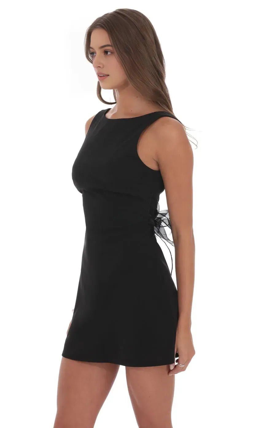 leek Black Sleeveless Homecoming Dress Boat Neckline  Side Cut Out Detail  A Minimalist Chic Must Have for Trendy School Dances