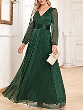 Dress Mother of the Bride Dress Elegant Party Sparkle & Shine V Neck Floor Length Chiffon Long Sleeve with Sequin