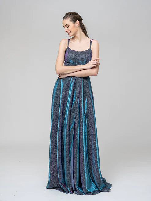 DingJiDress A Line Long Front Slit Metallic Glitter Prom Dresses