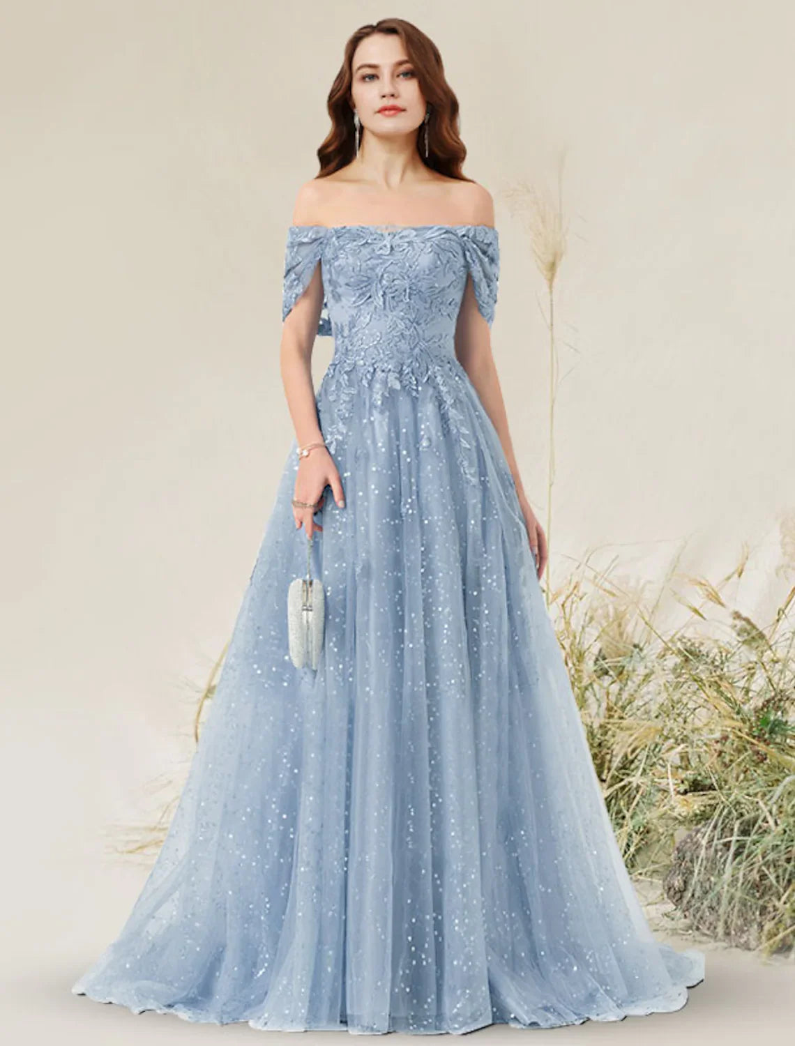 A-Line Prom Dresses Elegant Dress Wedding Guest Sleeveless Off Shoulder Lace with Pleats