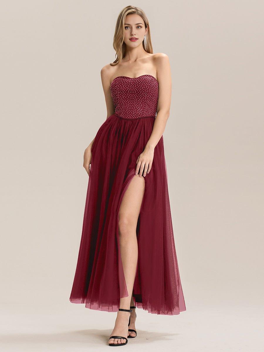 Strapless Tulle Embellished Formal Evening Dress